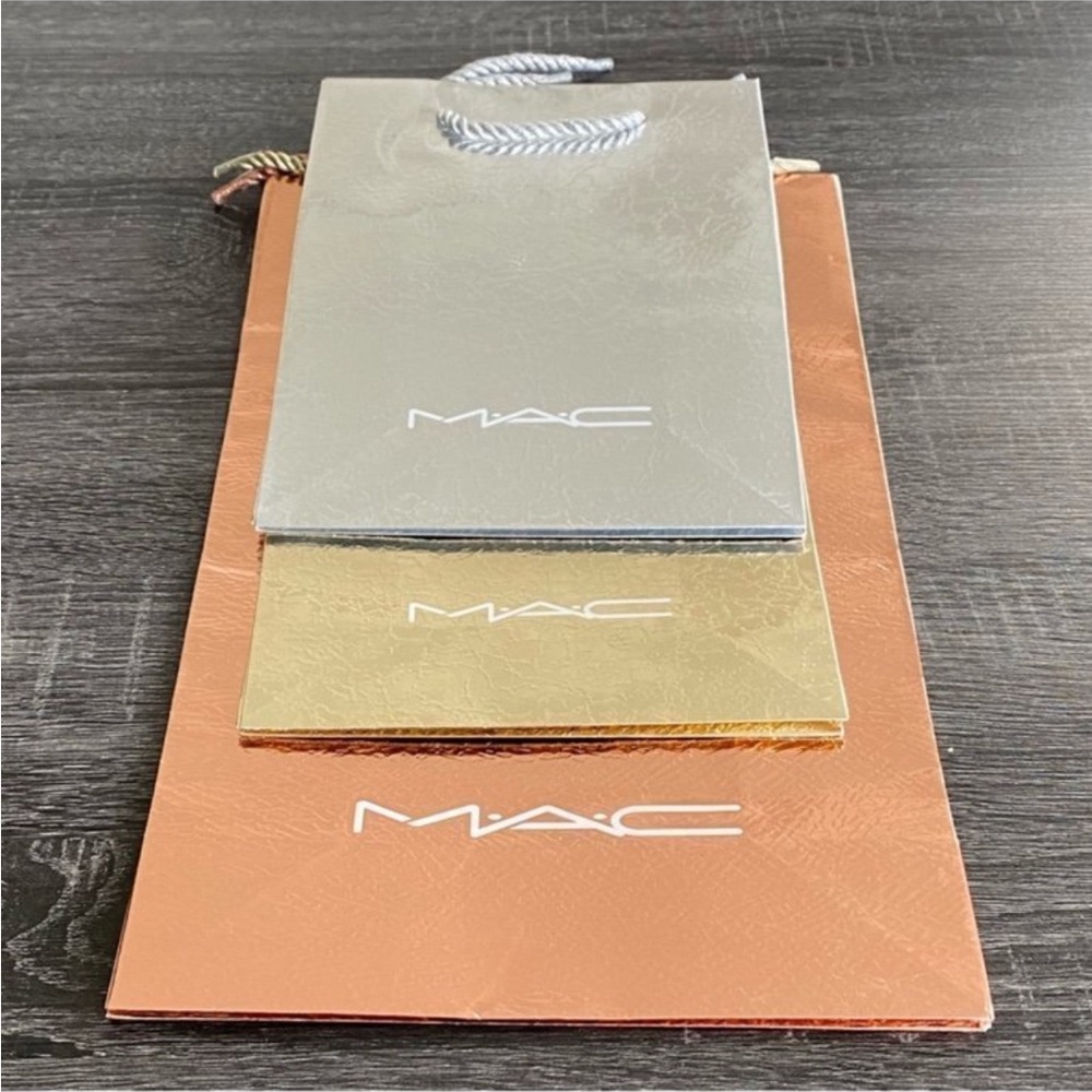 NEW LOT/3 MAC Cosmetics Metallic Paper Gift Bag Set Gift Bags Shopping Tote Bags